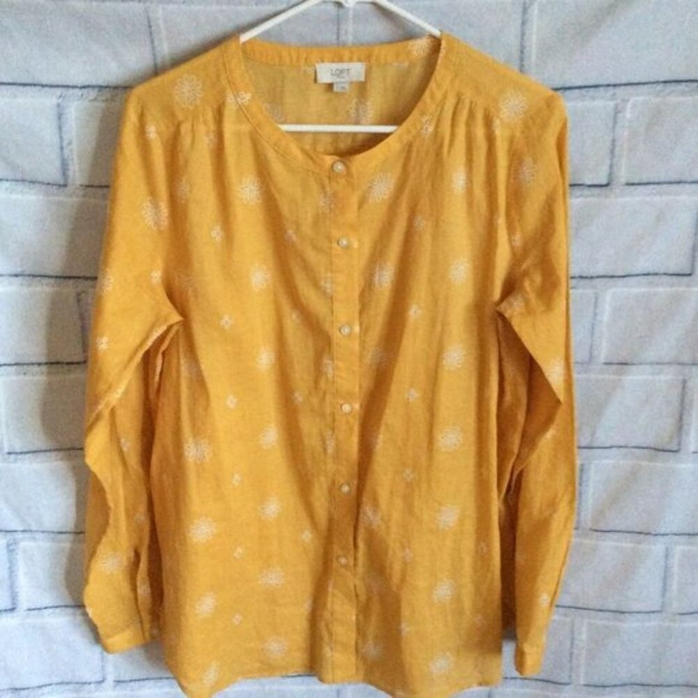 Loft Button Down Blouse Floral Yellow Size Medium